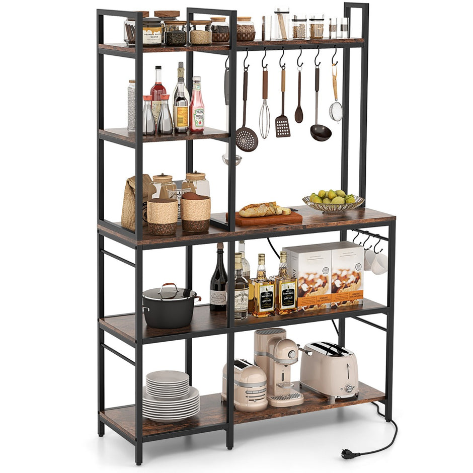 Kökshylla – Ståhylla med uttag våningar Mikrovågsugn hyllor Rustikbrun – 5 107 x 37 x 160 cm – Rustik brun