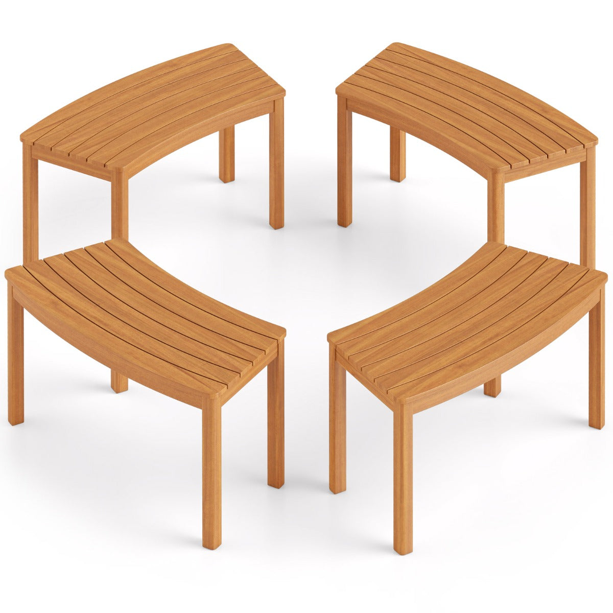 set – trädgårdsbänk i trä utan ryggstöd sittbänk böjd parkbänk – 2 – Natur
