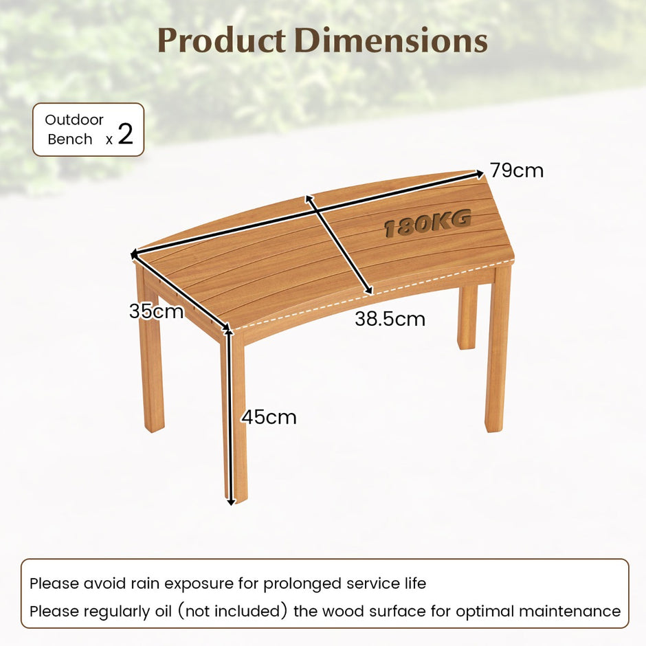 set – trädgårdsbänk i trä utan ryggstöd sittbänk böjd parkbänk – 4 – Natur