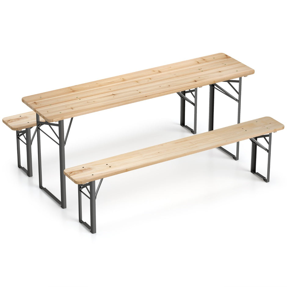 Långt – ölbord med sittplatser delat hopfällbart picknickbord och bänkset – 3 178 cm – Natur
