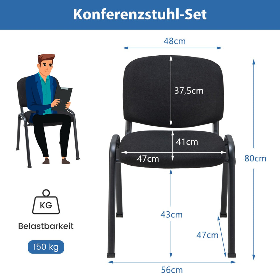 Set – med konferensstolar Stapelbara besöksstolar utan armstöd Armlösa staplingsstolar – 5 – Svart
