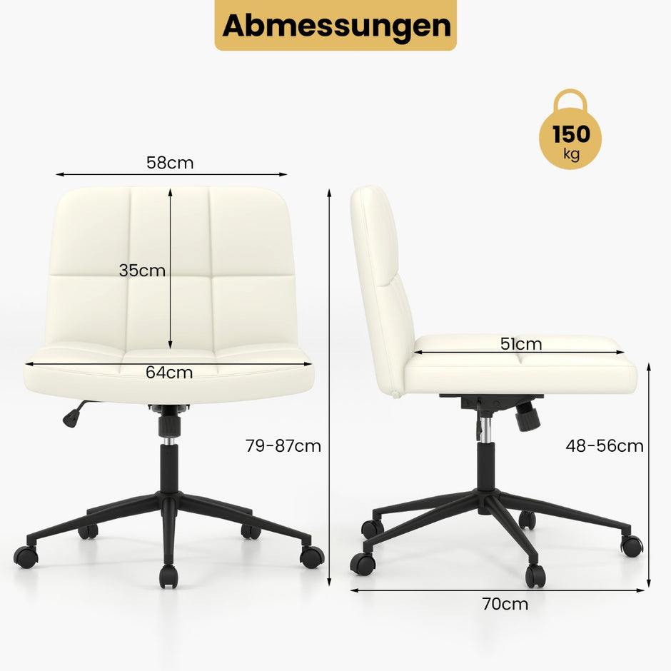 Kontorsstol – utan armstöd Arbetsstol med bred sits 360° vridbart konstläder för hemmakontor – Beige