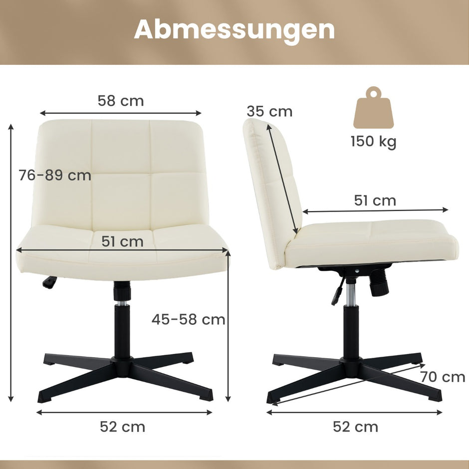 Kontorsstol – utan armstöd Skrivbordsstol med bred sits och gungfunktion Konstläder för hemmakontor – Beige