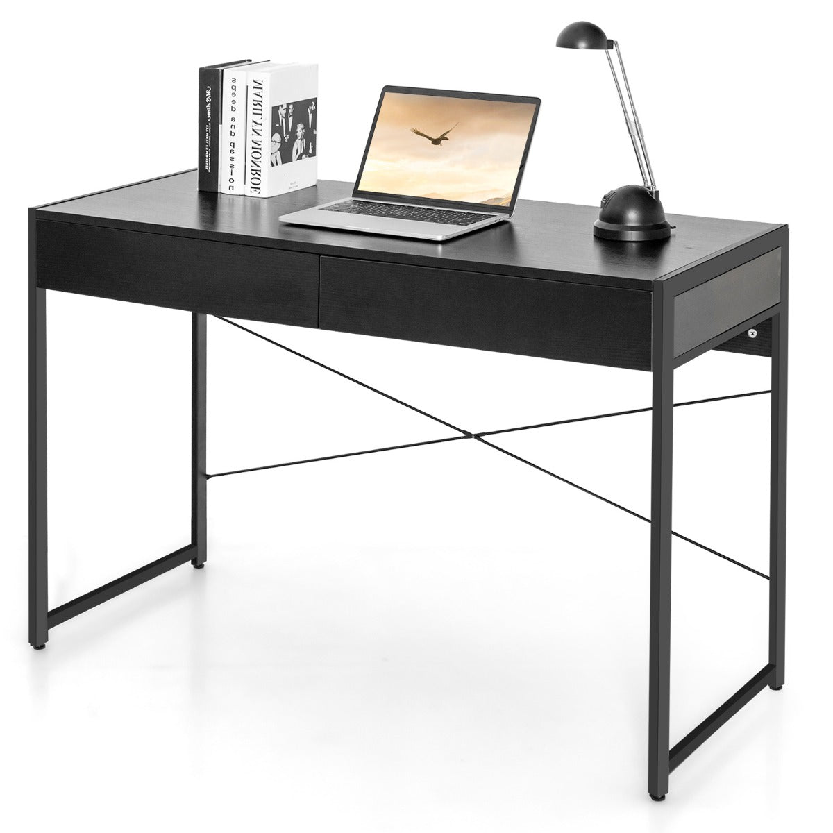 Skrivbord – Dator Kontorsbord PC Arbetsbord med lådor – 2 – Svart