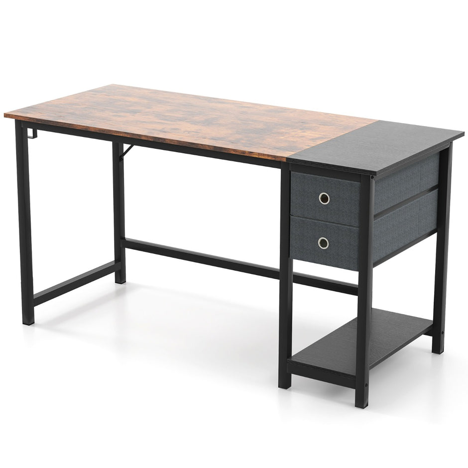 Långt – skrivbord med lådor och hörlurskrok förvaringsfack Datorbord – 2 140 cm – Rustik brun
