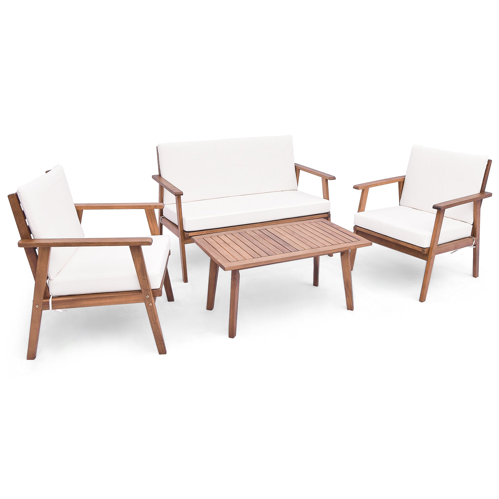 delat – trädgårdsmöbelset balkongmöbler i akaciaträ terrassmöbler med sitt och ryggkuddar – 4 – Vit