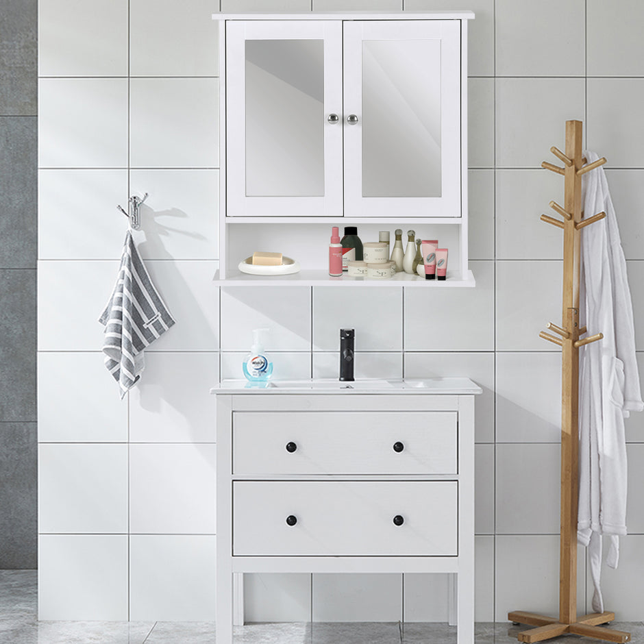 Spegelskåp – Badrumsskåp Väggskåp – 56,5 x 13,5 x 58,5 cm – Vit