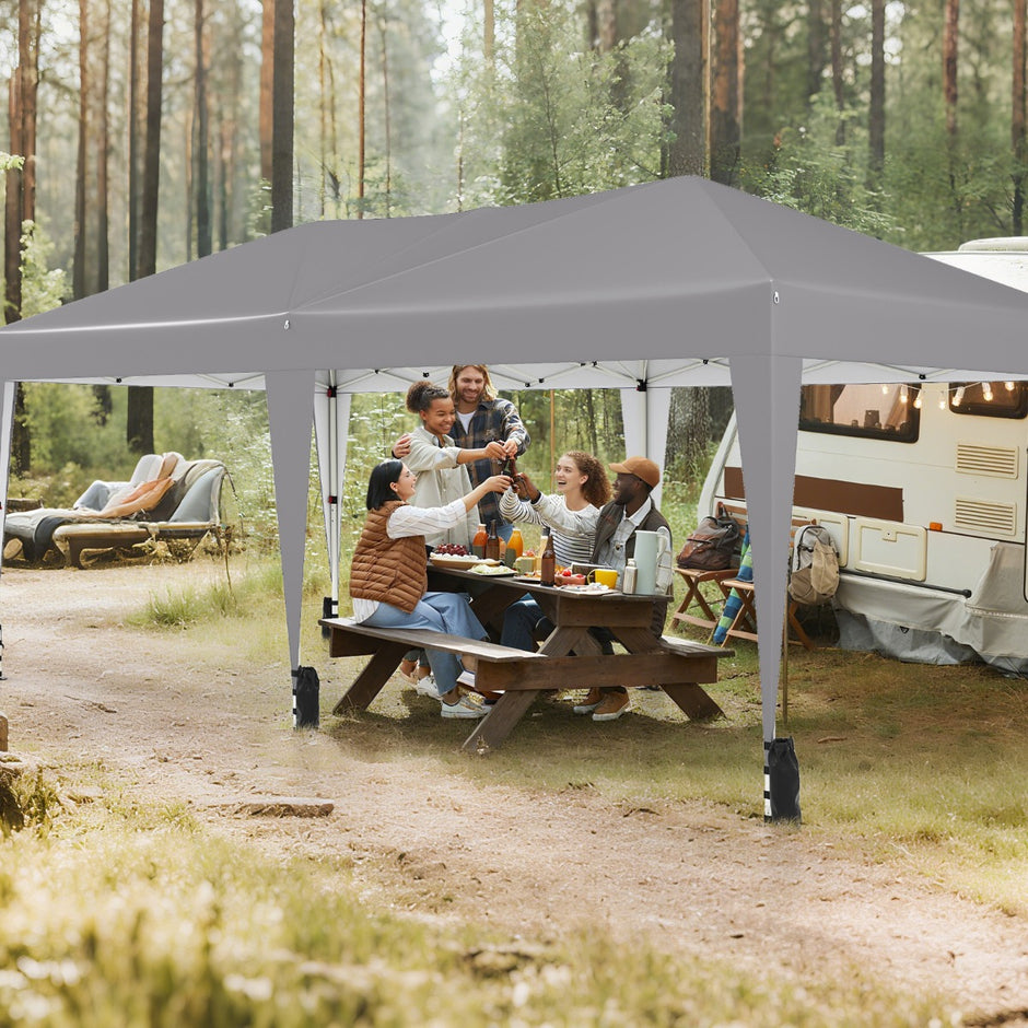 Pop – up Faltpaviljong med bärväska på hjul och UV skydd 50+ partytält – 3 x 6 m – Grå