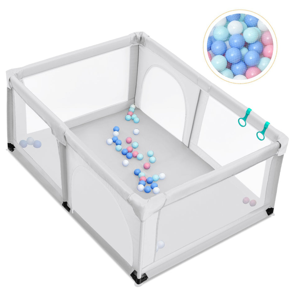 Baby – lekhage med lekkulor nät och dragkedja – 50 120 x 190 cm – Grå
