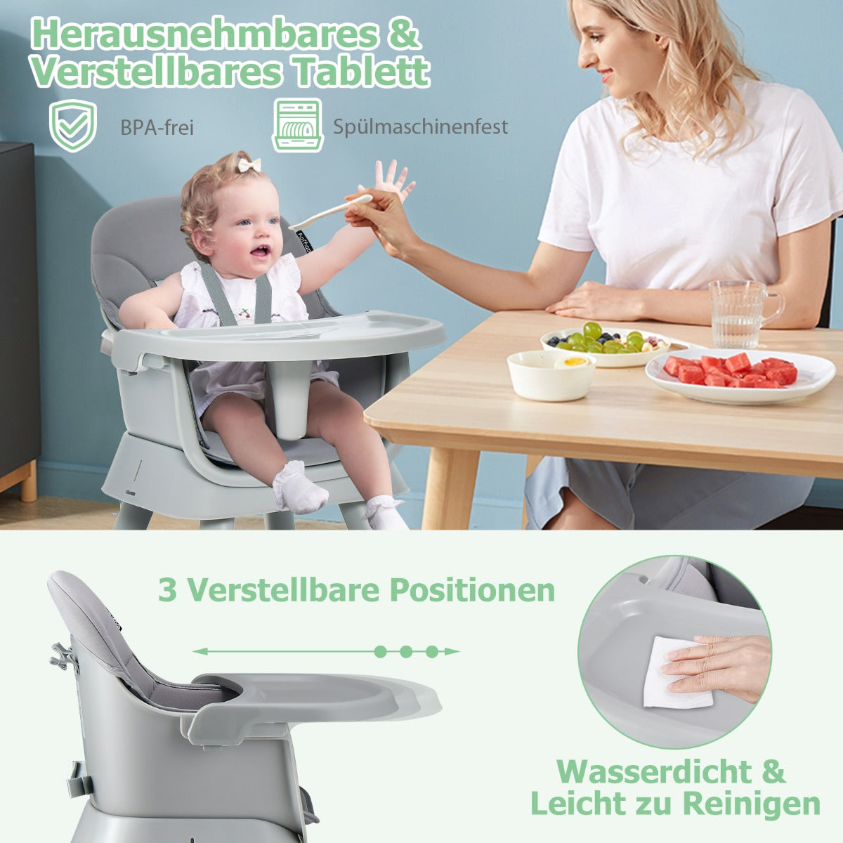 i – barnstol och matstol inlärningsbord byggstensbord barnsittgrupp – 6 1 – Grå