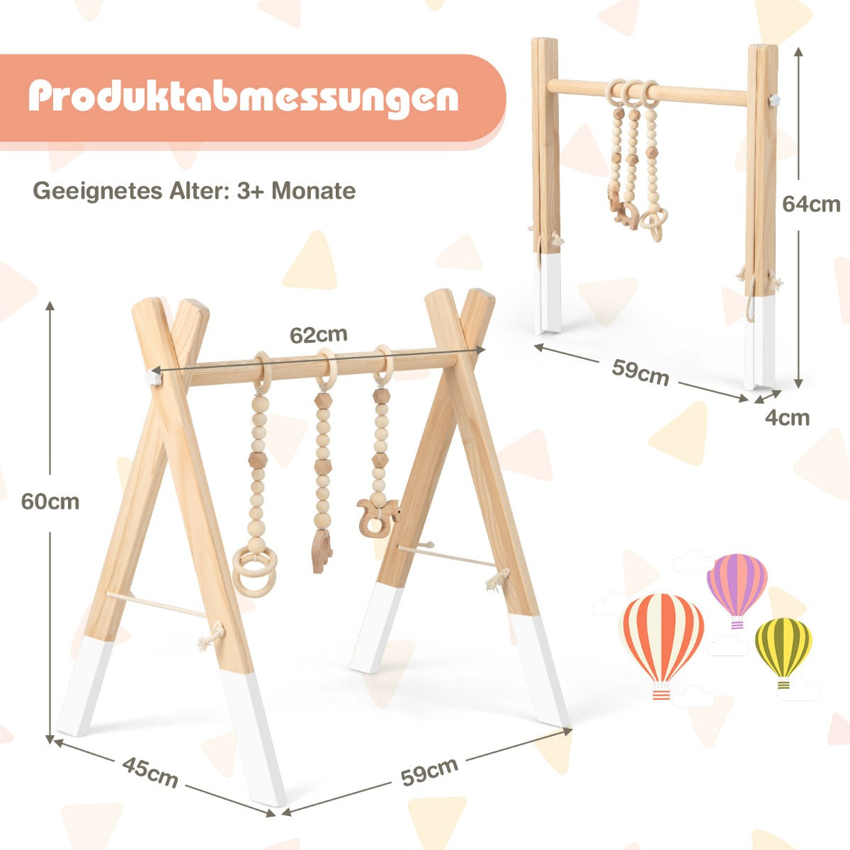 Baby – Play Arch Trä Lek Trapets Fällbar Gym – 60 x 44 x 60 cm – Vit