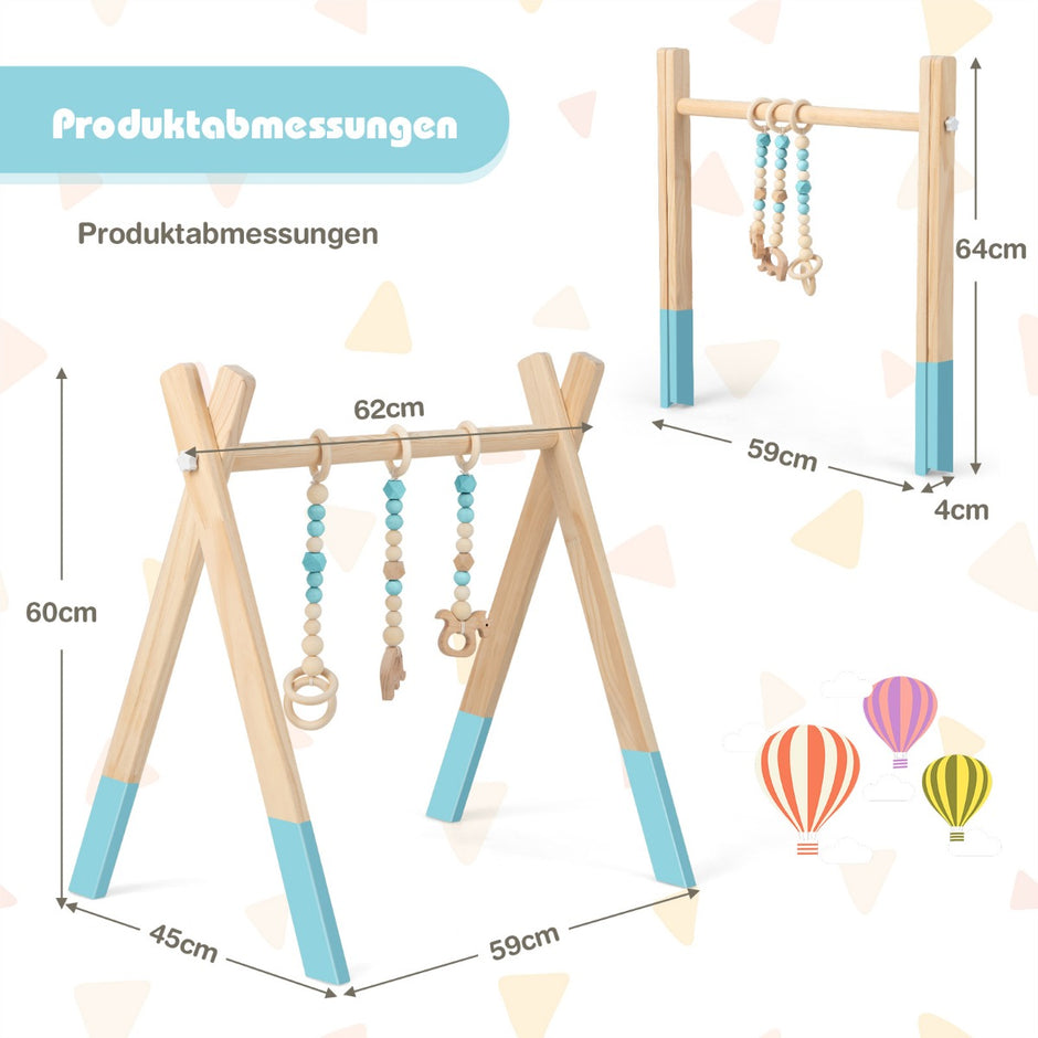 Babygym – Babylekutrustning Lek trapets Lekbåge Träleksaksaktivitetscenter med barnleksaker – 3 – Grön