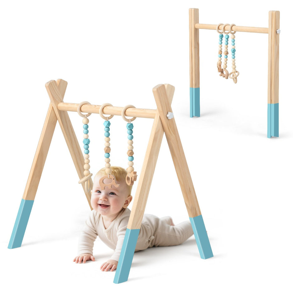 Babygym – Babylekutrustning Lek trapets Lekbåge Träleksaksaktivitetscenter med barnleksaker – 3 – Grön