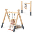 Babygym – Babylekutrustning Lek trapets Lekbåge Träleksaksaktivitetscenter med barnleksaker – 3 – Grå