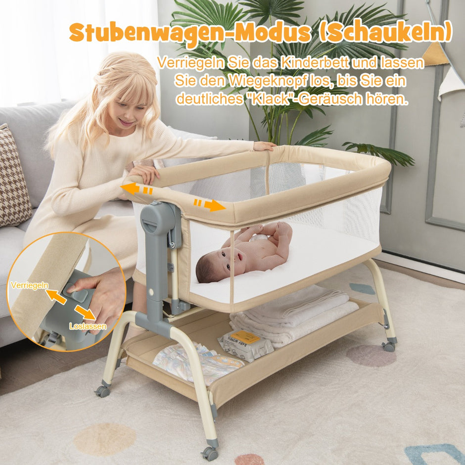 i – mobil babysäng med myggnät och madrass justerbara höjder – 4 1 6 – Beige