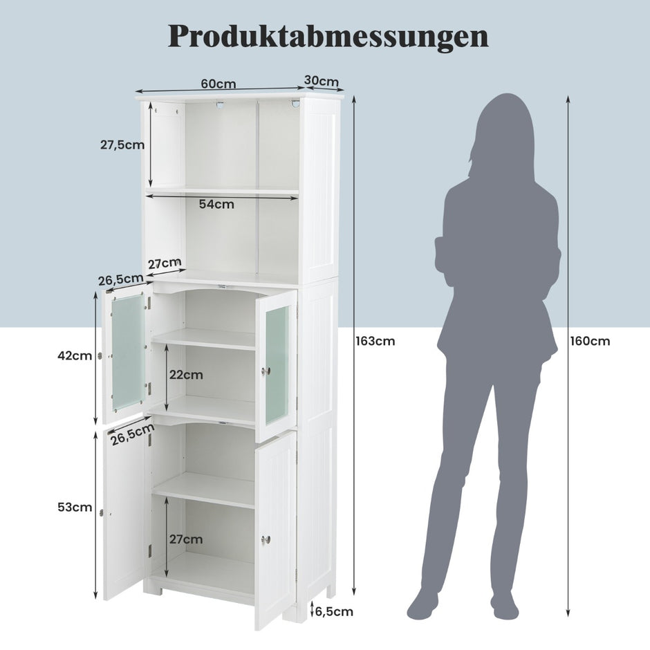 Högt – badrumsskåp Fristående förvaringsskåp – 60 x 30 x 163 cm – Vit