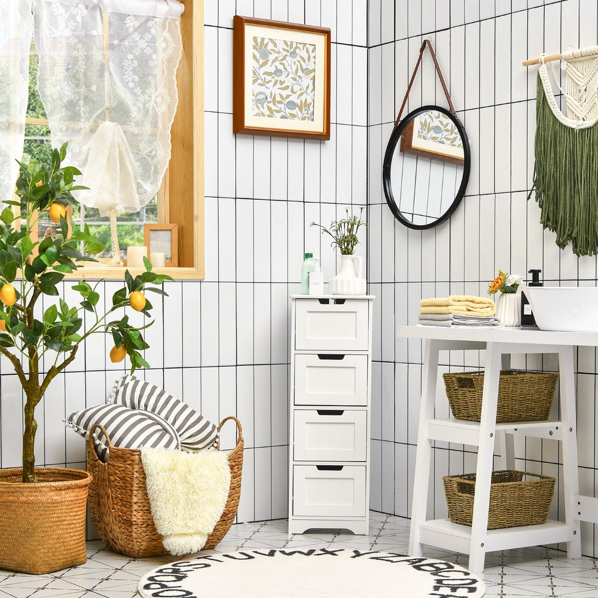 Badrumsskåp – med lådor Förvaringsskåp Badrumsbyrå – 4 30 x 30 x 83 cm – Vit