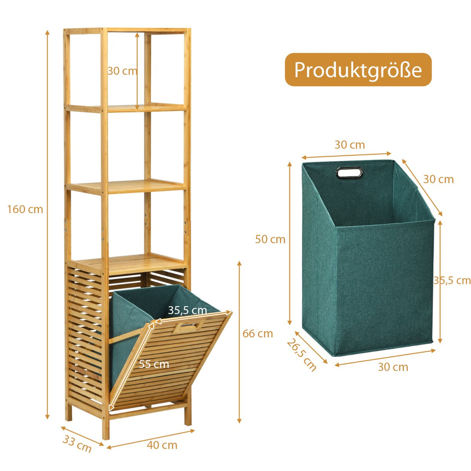 Högt – badrumsskåp med tvättkorg Tillverkat av bambu hyllor Perfekt för Naturlig – 40 x 33 x 160 cm – Natur