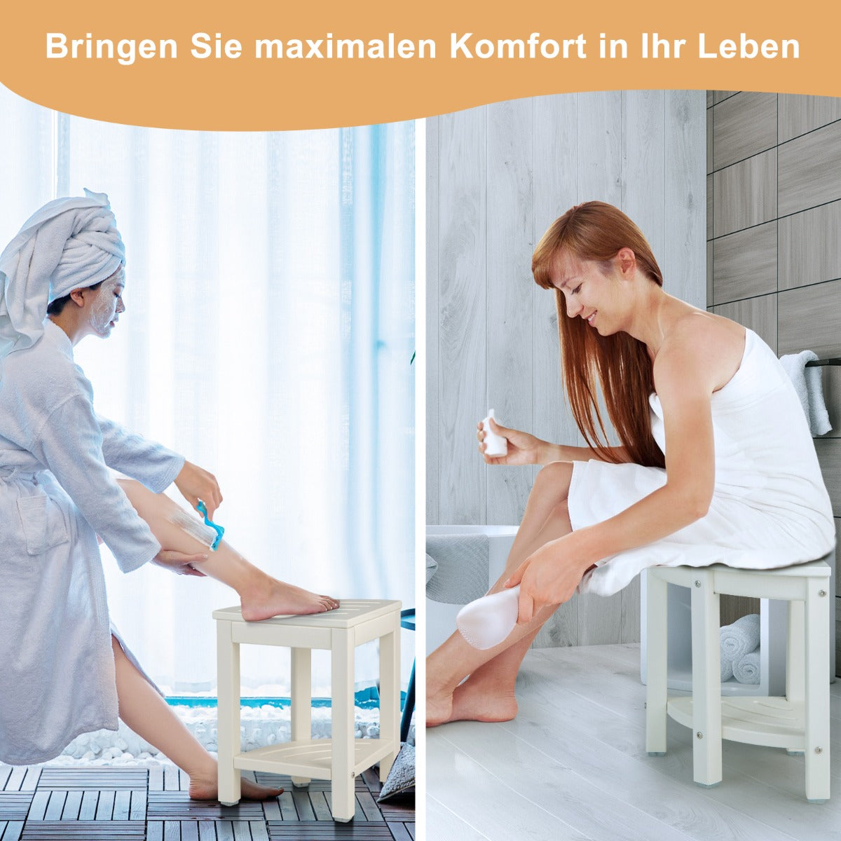 Duschbänk – med hylla Sits Hörnduschpall – 32,5 x 32,5 x 43,5 cm – Vit