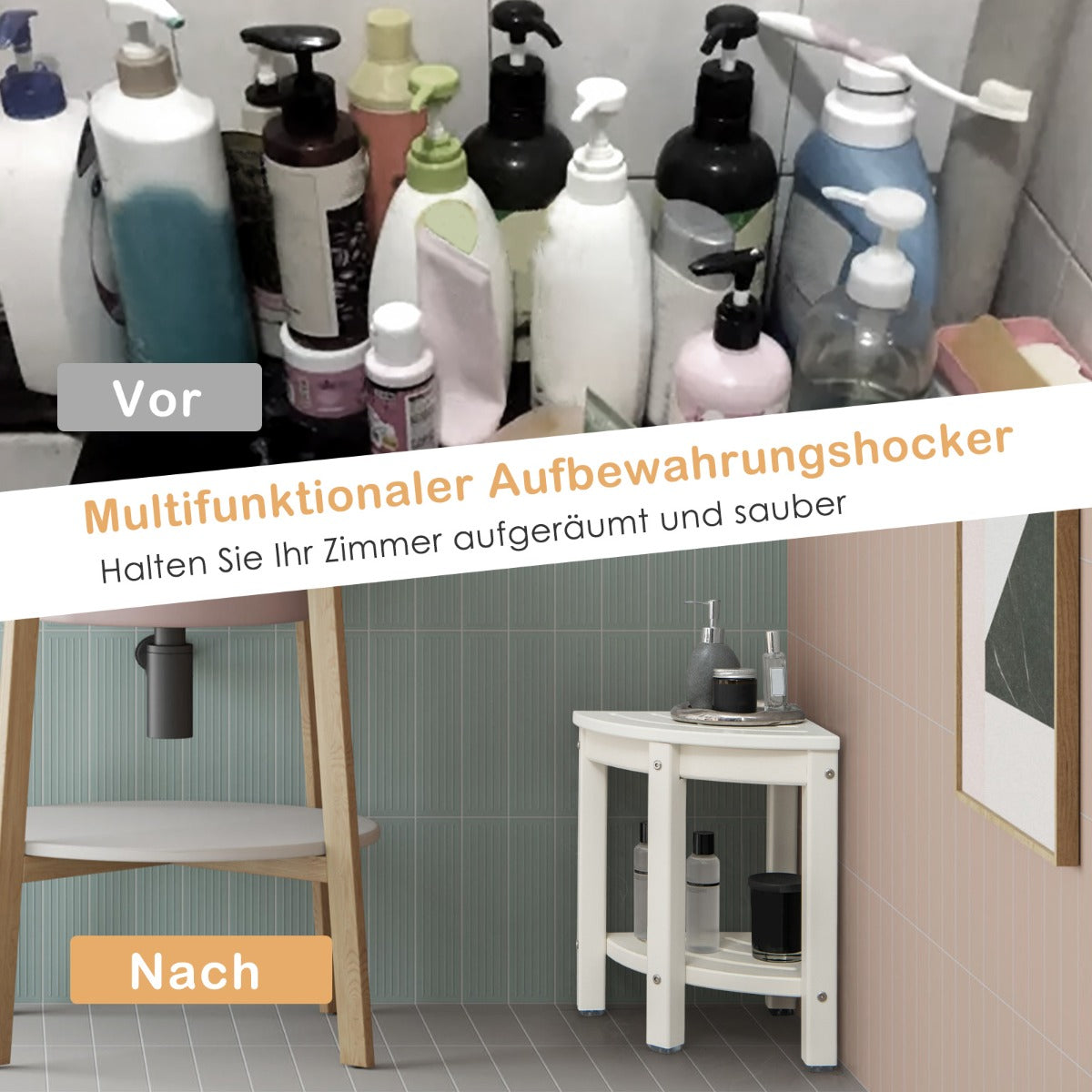 Duschbänk – med hylla Sits Hörnduschpall – 32,5 x 32,5 x 43,5 cm – Vit