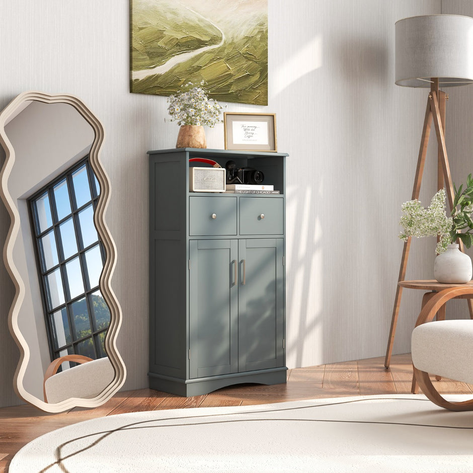 Badrumsskåp – med lådor och dörrar justerbar hylla Sidoskåp – 2 2 – Grå