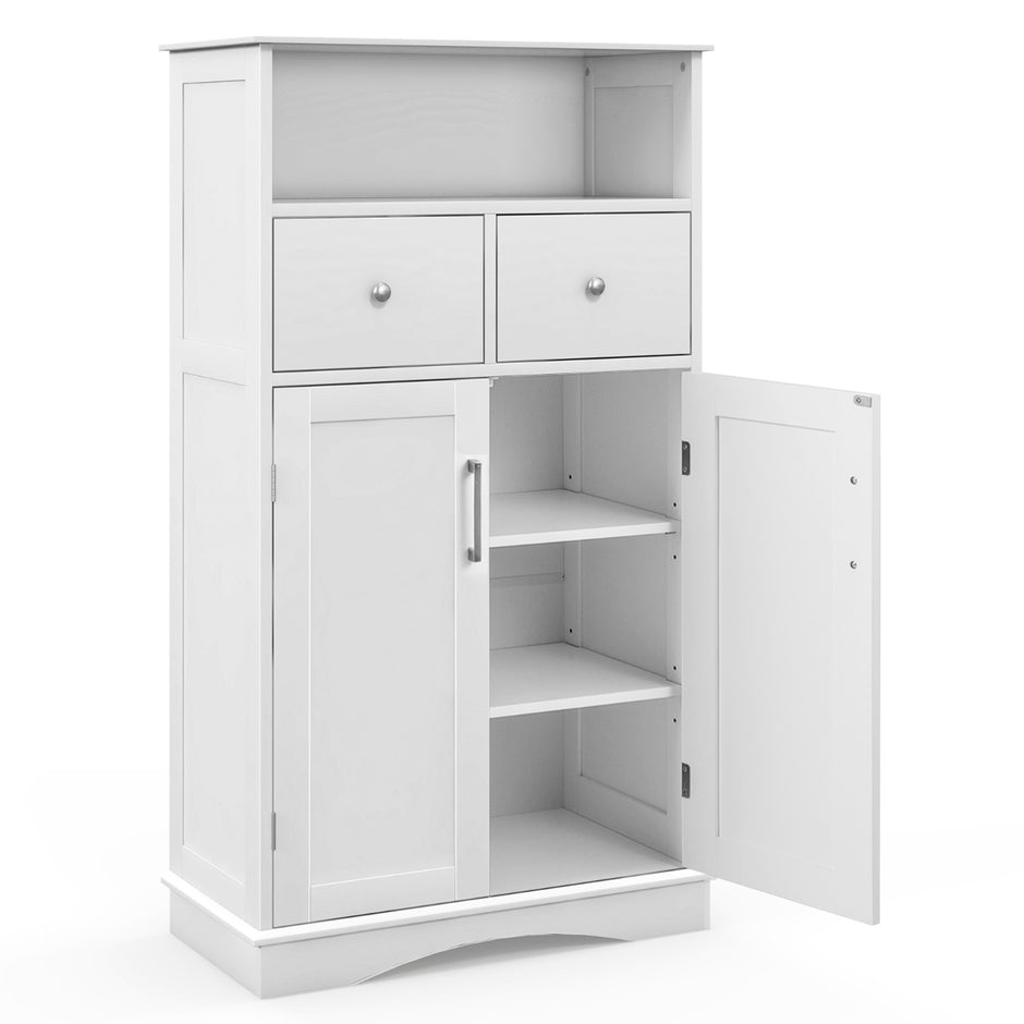 Badrumsskåp – Fristående förvaringsskåp med dörrar – 2 60 x 30 x 108 cm – Vit