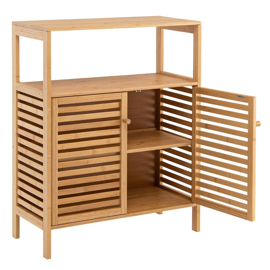 Badrumsskåp – Fristående bambuhylla med öppen – 64 x 27,5 x 80 cm – Natur