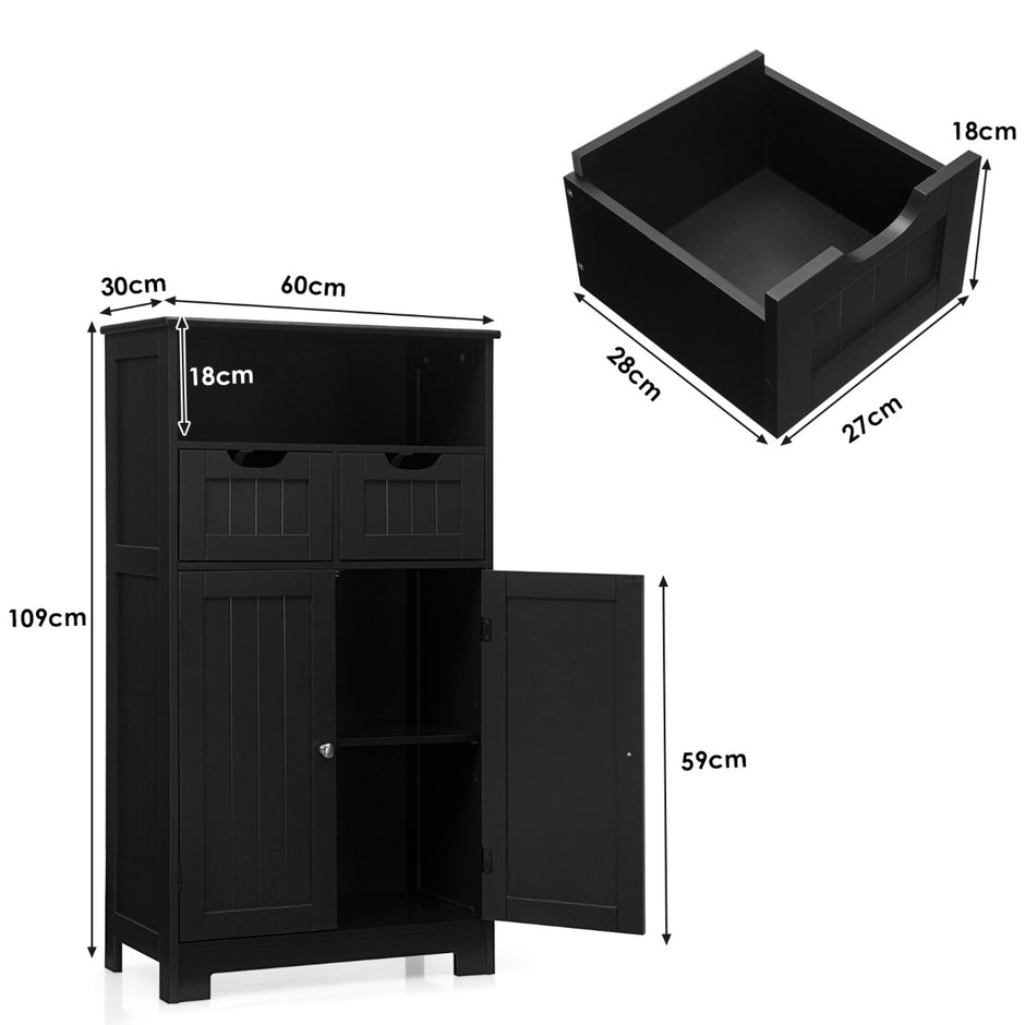 Badrumsskåp – med höjdjusterbar hylla – 60 x 30 x 109 cm – Svart