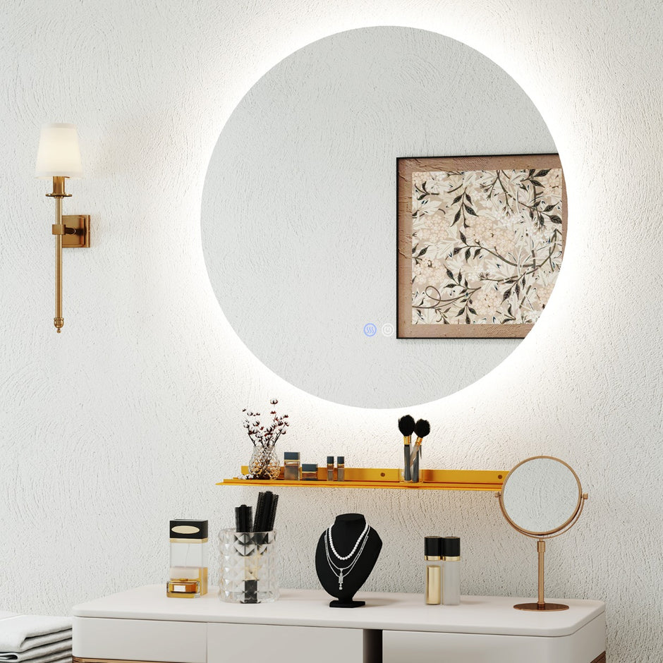 Rund – Badrumsspegel med Belysning och Touch Switch Minnesfunktion Väggspegel – Ø 60 cm – Silver