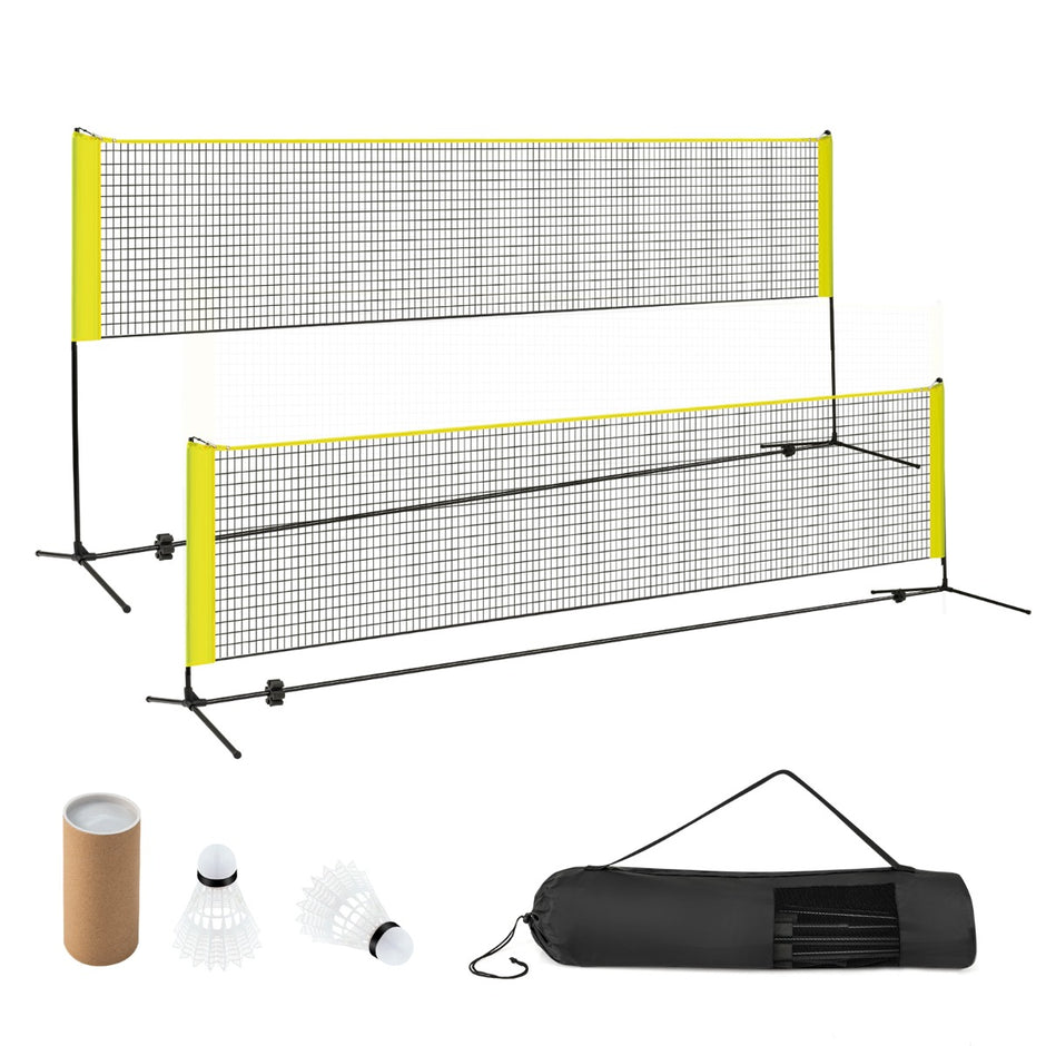 Badmintonnät – med stativ, höjjusterbart fjäderbollsnät fjäderbollar och bärväska Gult – 2 420 x 102 x 89-155 cm – Gul