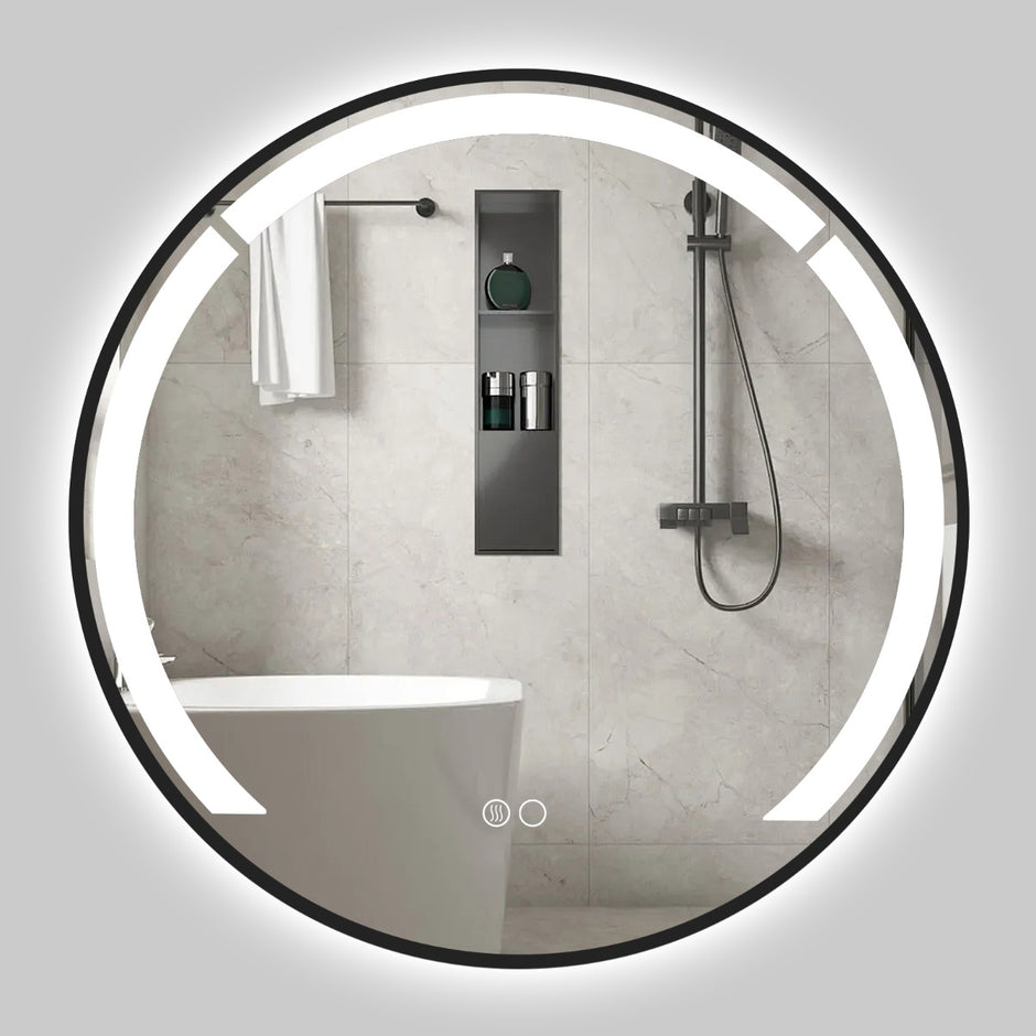 Rund – Badrumsspegel Badspiegel med LED Licht och Aluminiumrahmen Schminkspiegel Schwarz – 60 cm – Svart