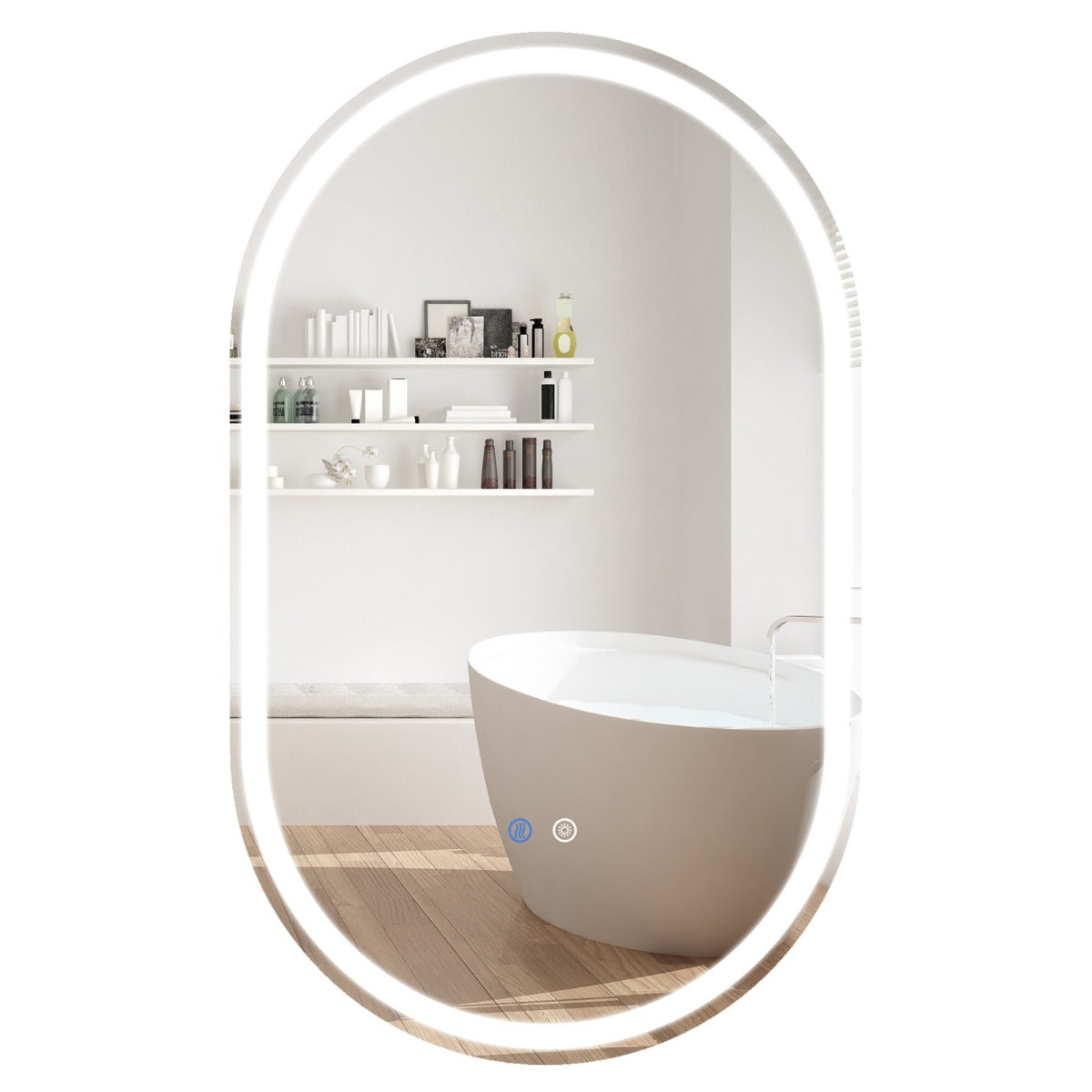 Belyst – badrumsspegel med immaskydd, väggspegel oval – 90 x 55 cm – Silver