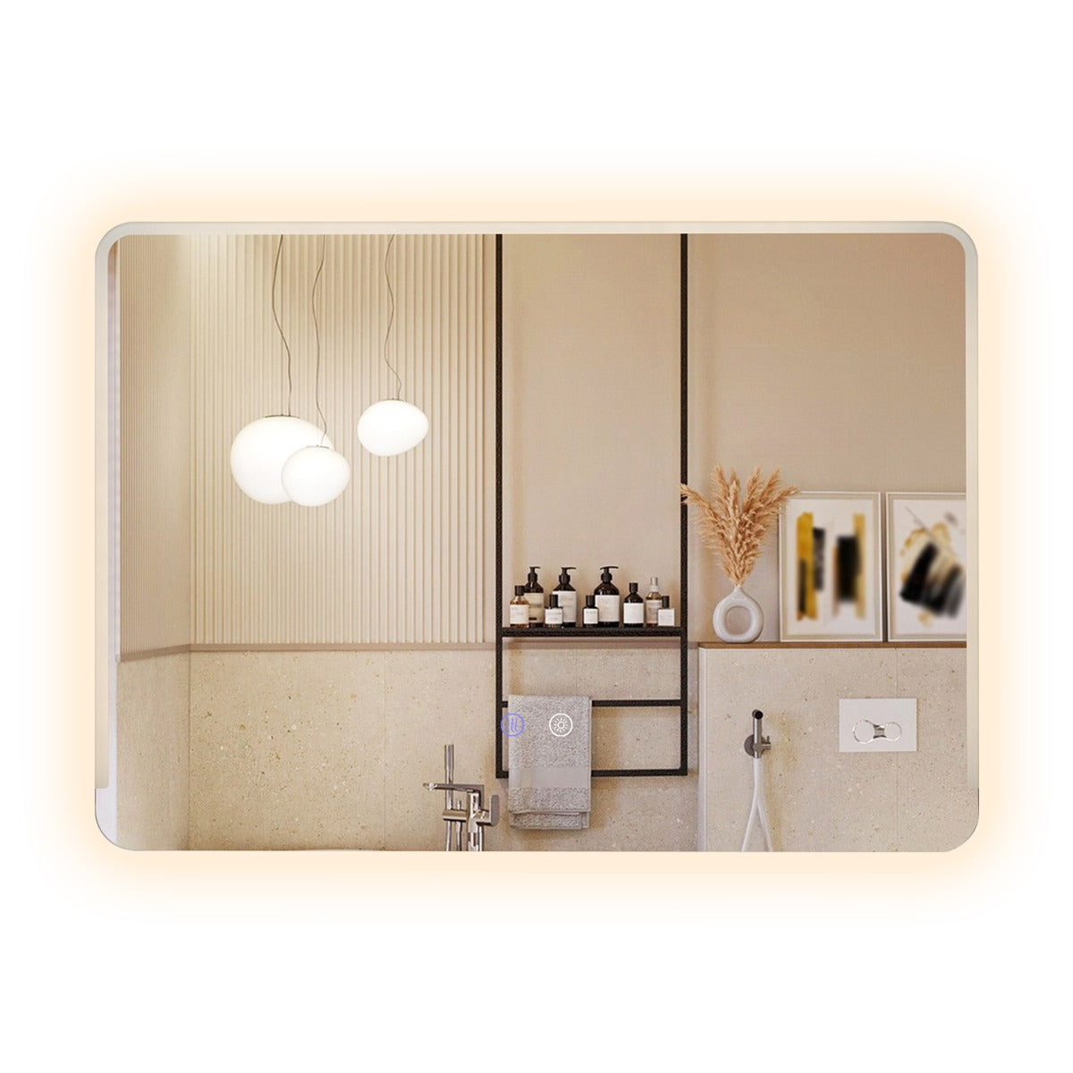 LED badrumsspegel – med antibeslag, dimbar belysning, sminkspegel cm. – 70 x 50 – Silver