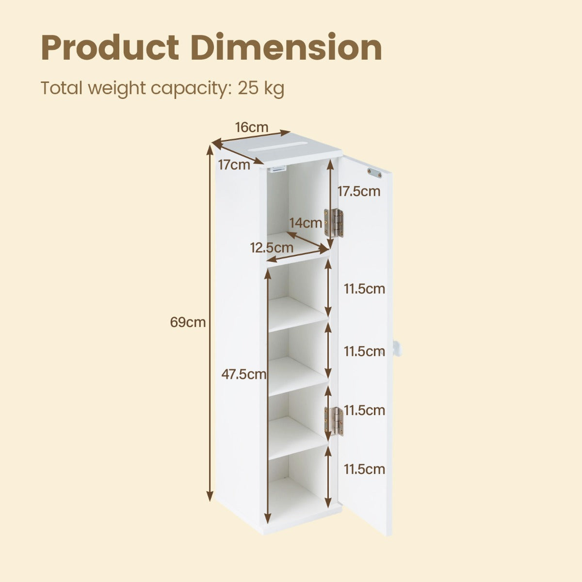 Smalt – badskåp med avtagbara hyllor, bred toalettställning – 3 16 cm – Vit