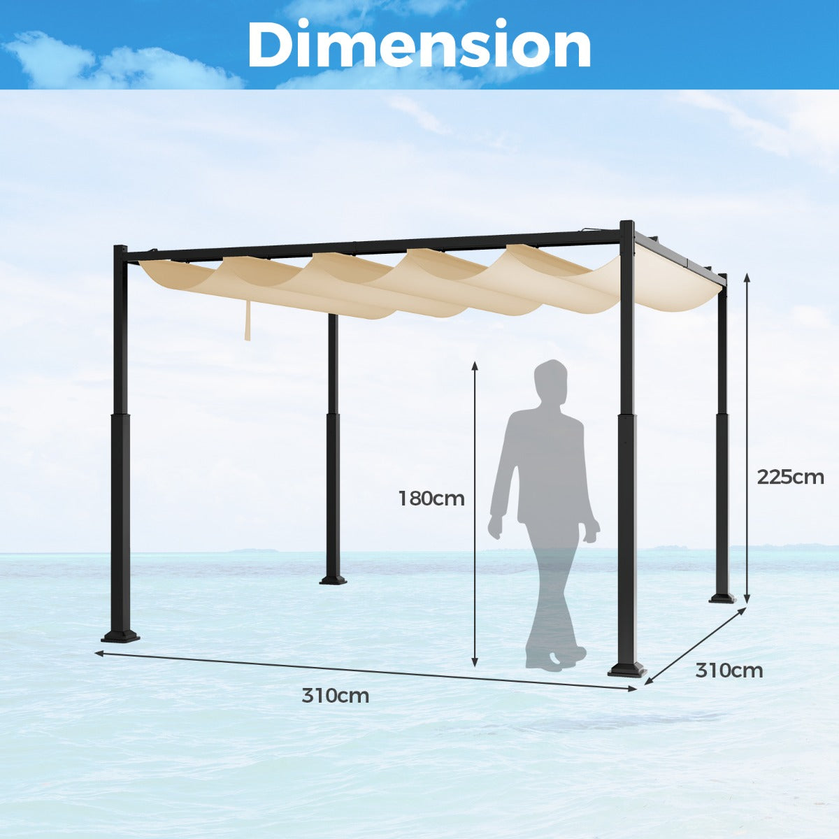 Pergola – med skjuttak, vattentät paviljong, vinterfast i – 3,1 x 3,1 m – Beige
