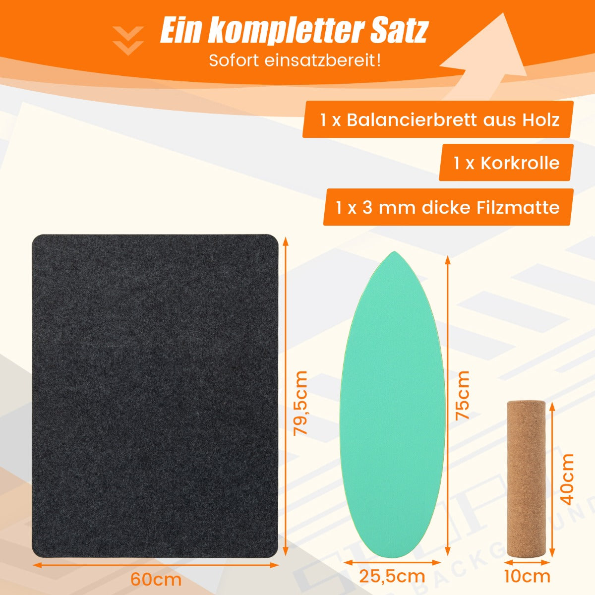 Balansbräda – gjord av trä Wobble Board med rull och filt i Balance Kit – 3 1 – Grön