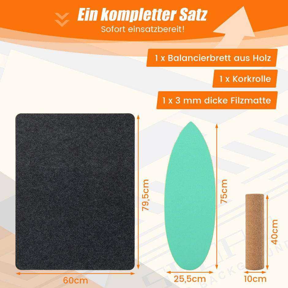 Balansbräda – gjord av trä Wobble Board med rull och filt i Balance Kit – 3 1 – Grön
