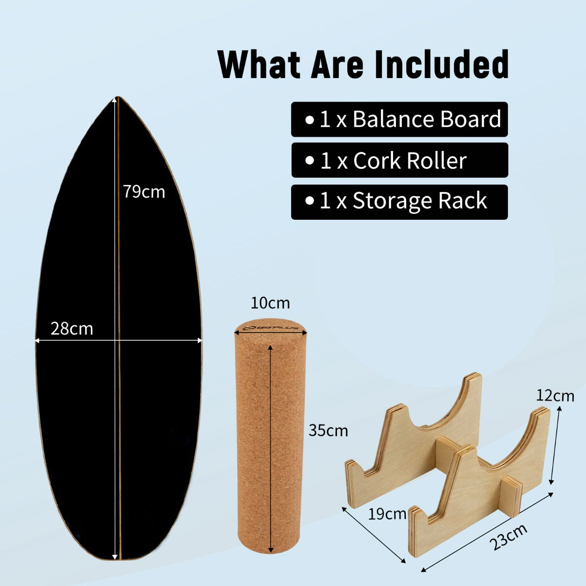 Balance – Board für Erwachsene Holz Gleichgewichtstrainer mit Korkrolle und Aufbewahrungsständer Schwarz – Svart