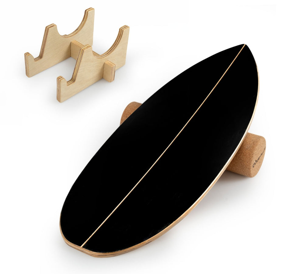 Balance – Board für Erwachsene Holz Gleichgewichtstrainer mit Korkrolle und Aufbewahrungsständer Schwarz – Svart