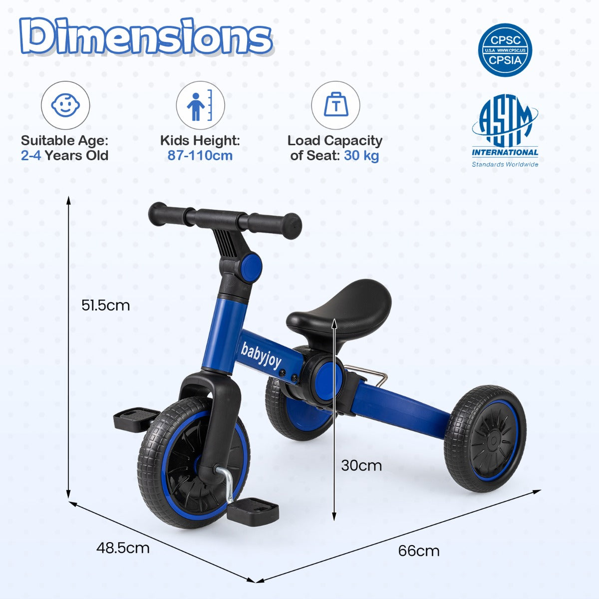 i – barncykel Barnbalanscykel med avtagbara pedaler justerbar styre – 5 1 – Blå