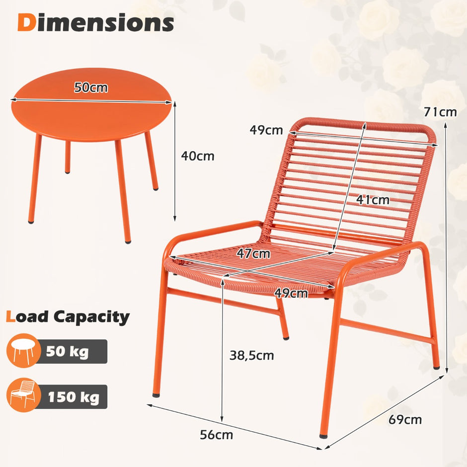 Tredelat – Trädgårdsmöbelset Bistro Set med Trädgårdsstolar och Sidobord Balkongset för Personer – 2 2 – Orange