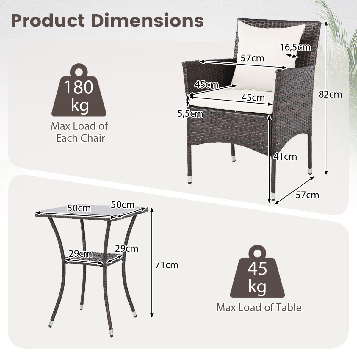 delat – trädgårdsmöbelset, rottingstolar + glasbord med kuddar, utomhus för veranda och poolområde, Off white – 3 2 – Vit