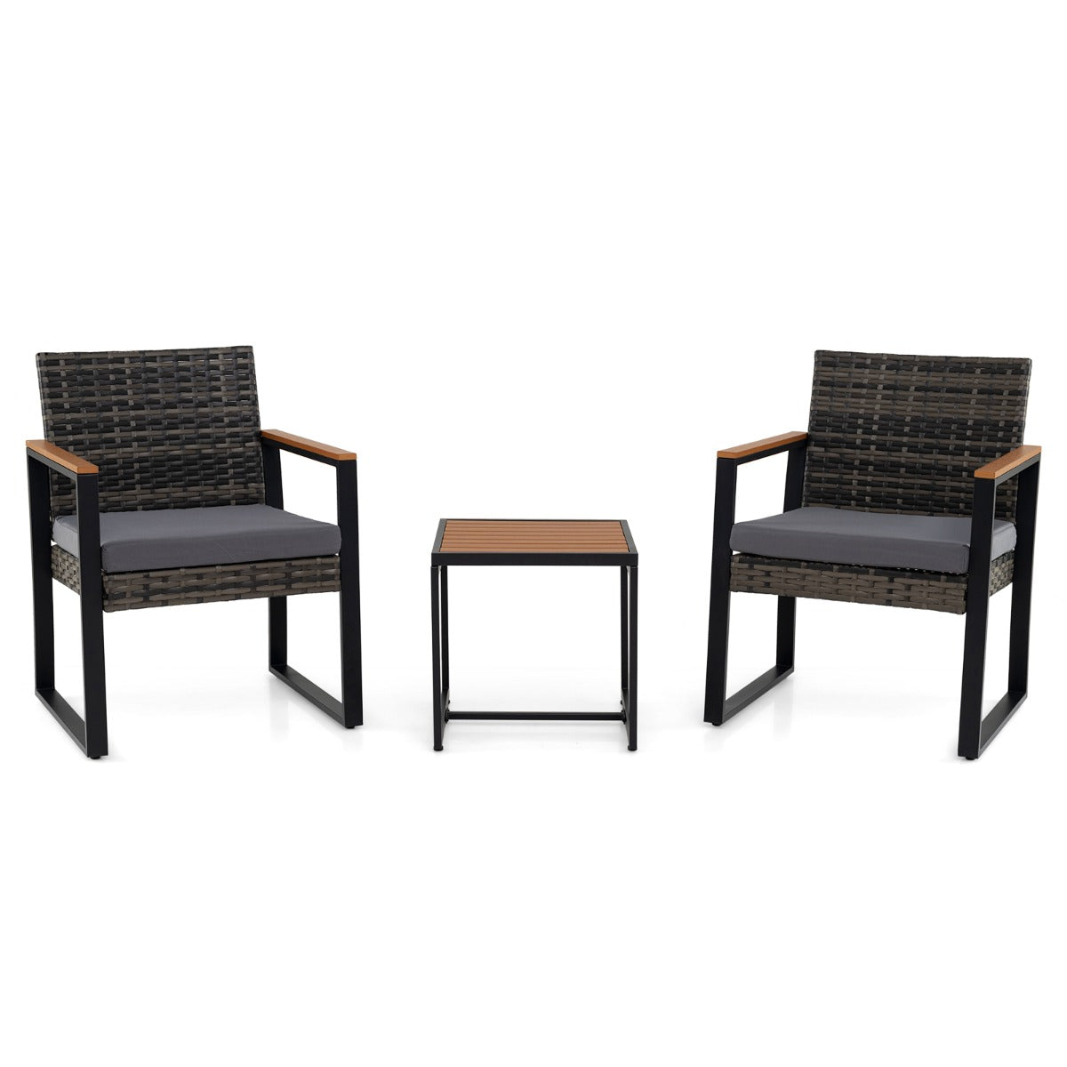 Balkongmöbler – Set Med Stolar och Sidobord Mjukta Kuddar Sittgrupp Lounge – 2 – Grå
