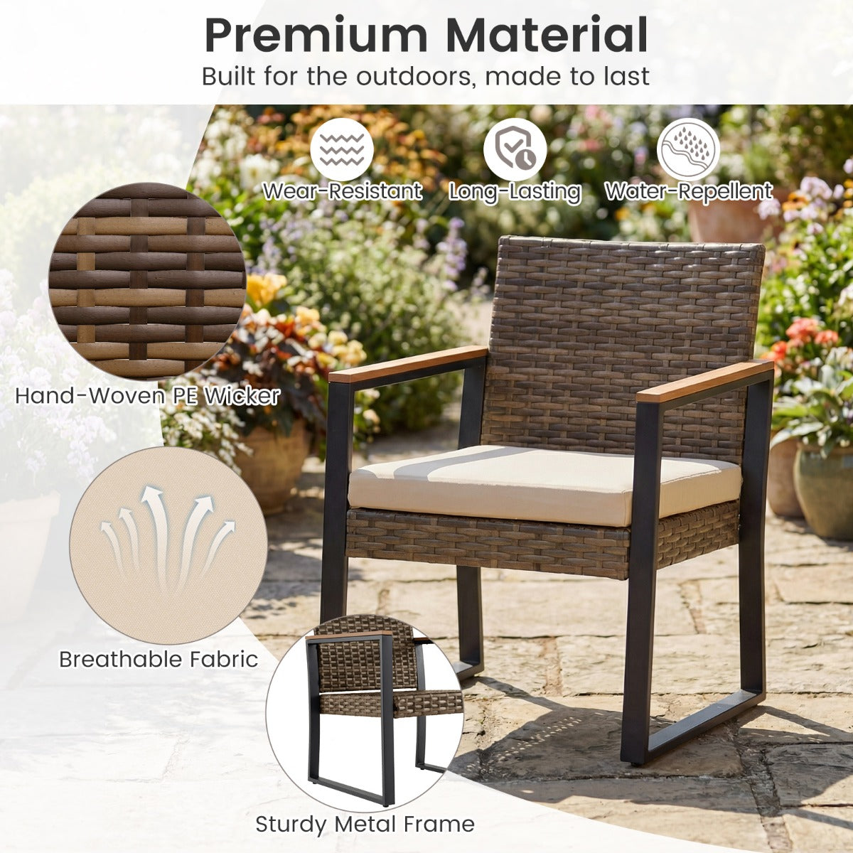 Balkongmöbler – Set Med Stolar och Sidobord Mjukta Kuddar Sittgrupp Lounge – 2 – Beige