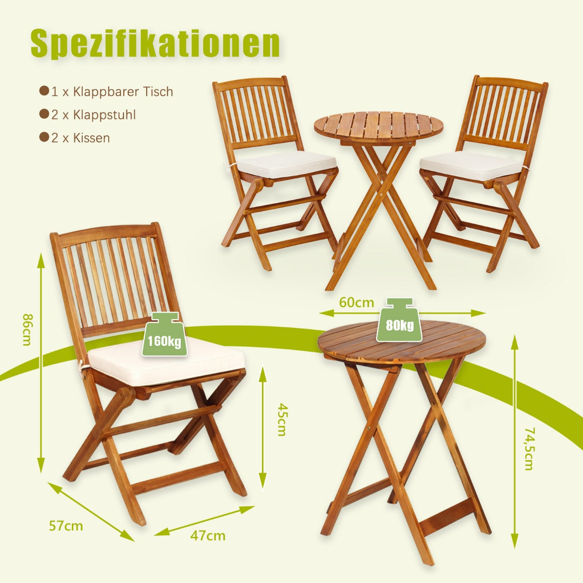 Trädgårdsmöbelset – delat balkongmöbelset med stolar och runt soffbord av akaciaträ hopfällbart bistroset för terrass – 3 2 – Beige