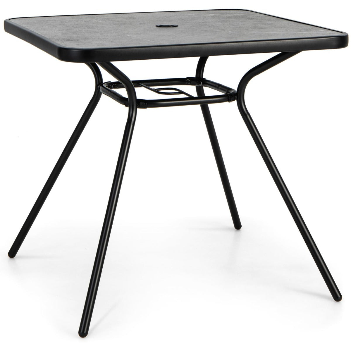 Trädgårdsbord – med bordsskiva av konstgjord marmor Terrassbord paraplyhål – 80 x 80 x 72,5 cm – Grå