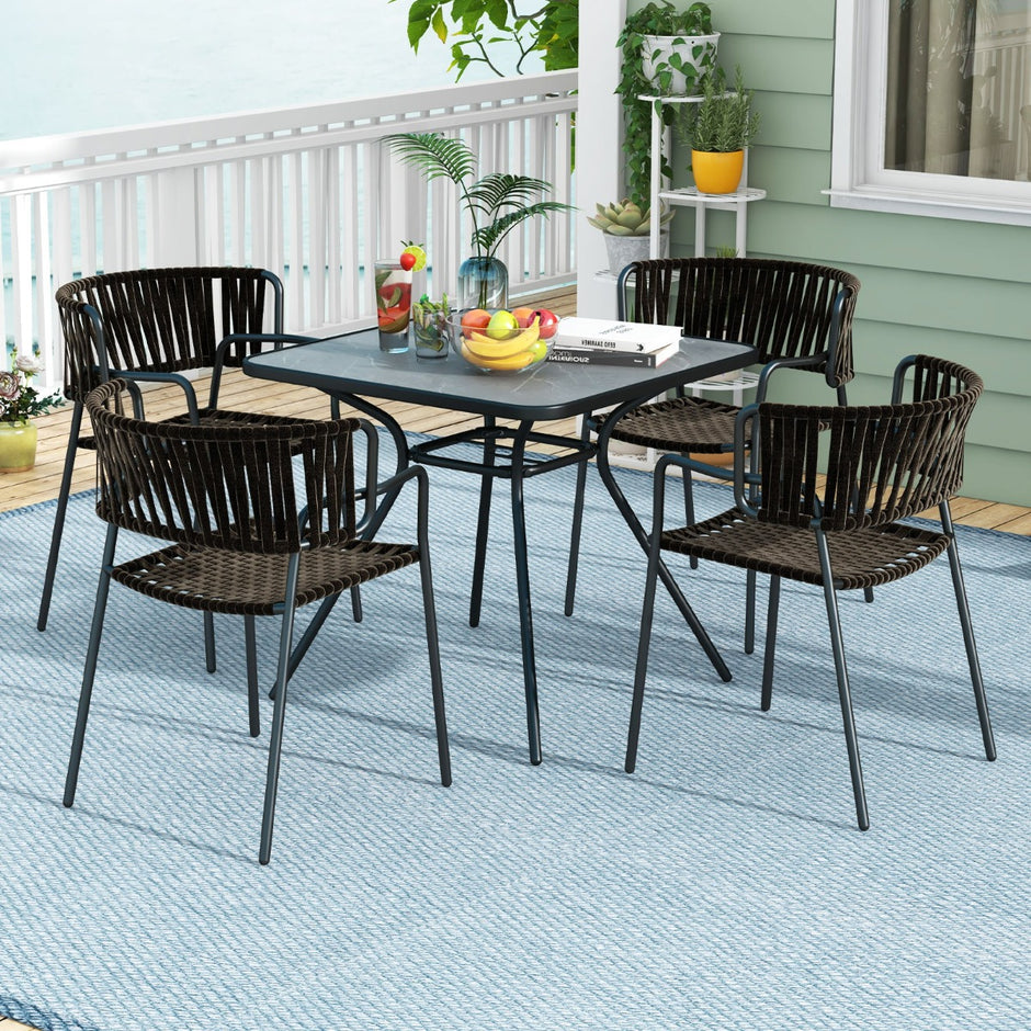Trädgårdsbord – med bordsskiva av konstgjord marmor Terrassbord paraplyhål – 80 x 80 x 72,5 cm – Grå