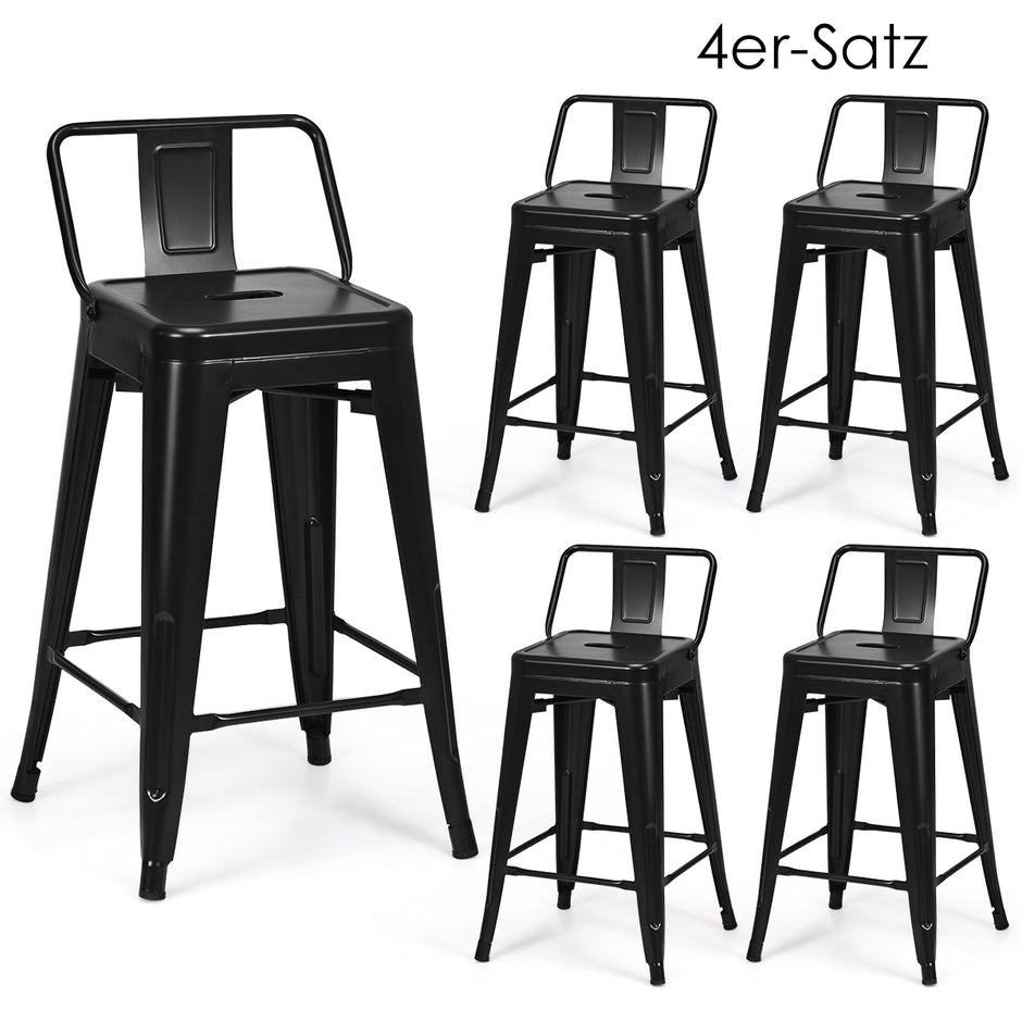 Set – med barstolar vintage stapelbar sitthöjd gjord av metall upp till – 4 62 cm 150 kg – Svart