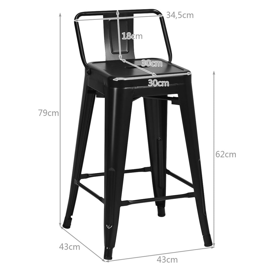 Set – med barstolar vintage stapelbar sitthöjd gjord av metall upp till – 4 62 cm 150 kg – Svart