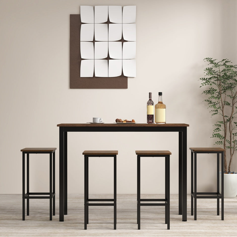 Set – med barstolar stålram och fotstöd industridesign köksstolar – 4 – Rustik brun
